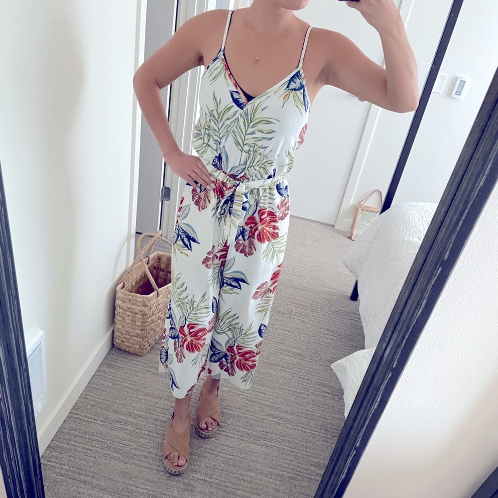 Floral Hawaiian Palm Romper - L